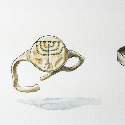 Menora-Ring und Ring mit Christusmonogramm. Aus unterschiedlichen Kontexten von Kaiseraugst (Kt. AG). römisch, 4. Jh.