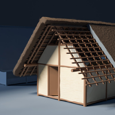 3D-Rekonstruktion neolithische Häuser auf dem Wauwilermoos (Egolzwil). 